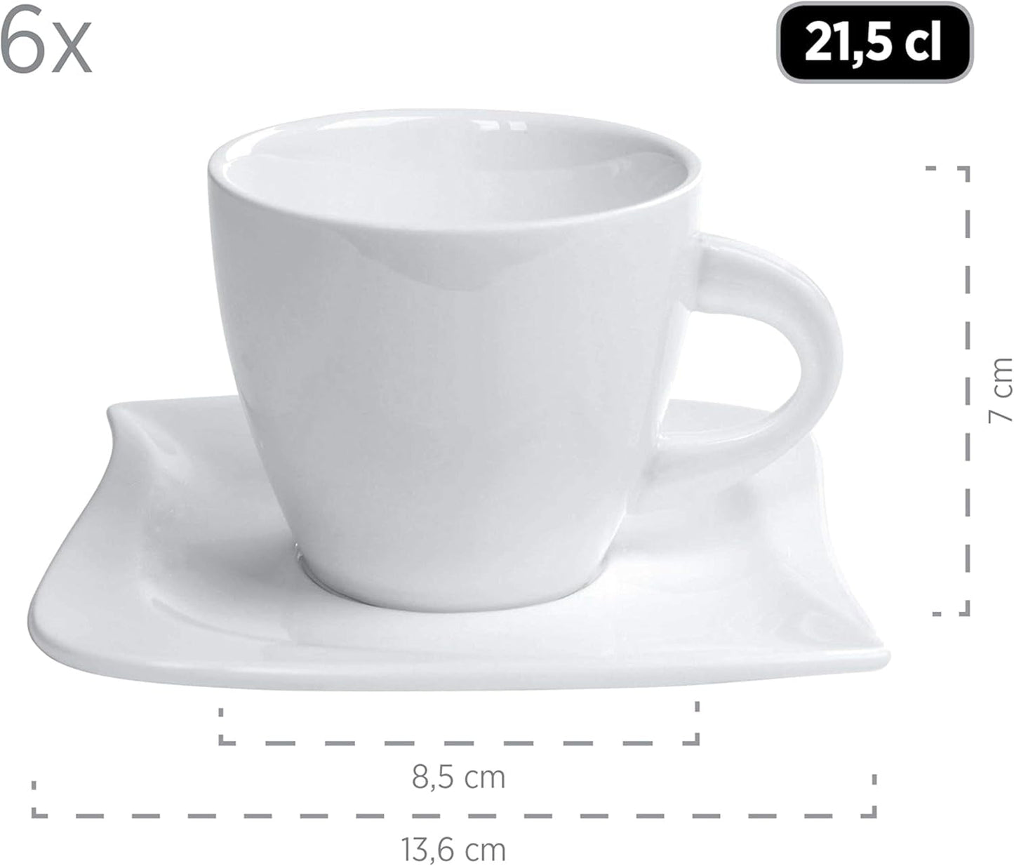 Verso de Mäser, Serie La Musica, Servicio de café de 18 piezas, Vajilla de porcelana para 6 personas, 921172, Blanco