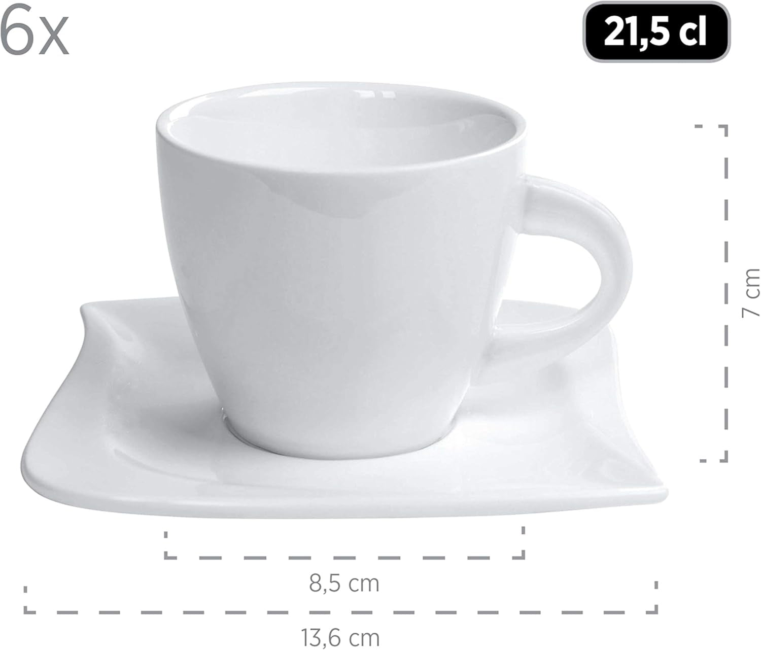 Verso de Mäser, Serie La Musica, Servicio de café de 18 piezas, Vajilla de porcelana para 6 personas, 921172, Blanco