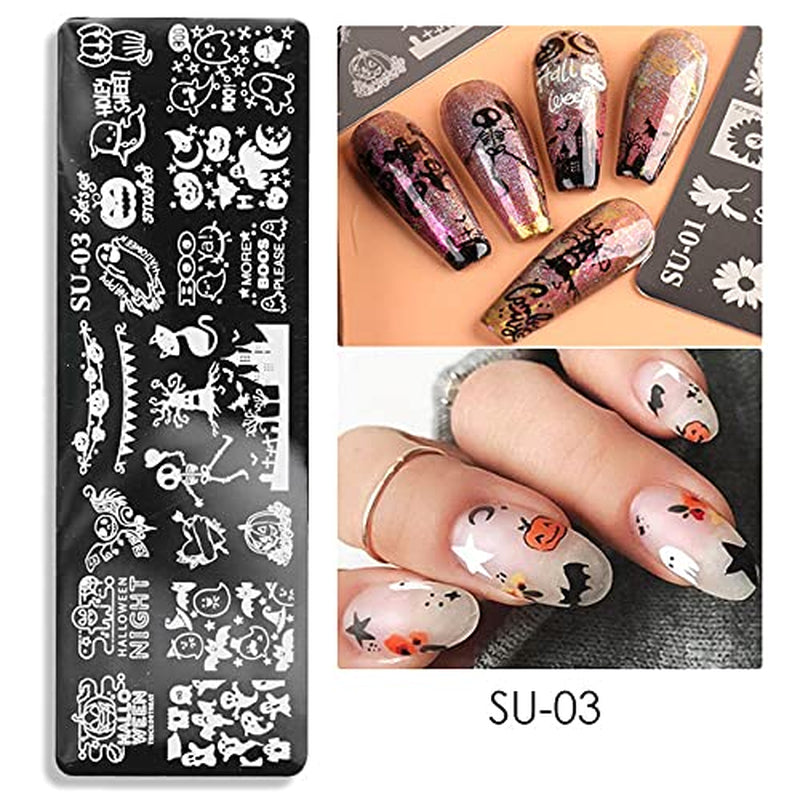 JMEOWIO Plantillas para estampación de uñas Halloween 6 Piezas Plantillas de Plantillas para decoración de uñas Diseño de uñas Zubehör Böse Gruselige Kürbis-Geisterhexe