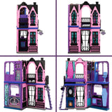 Casa de muñecas Monster High Buh-tique Hotel, juego plegable con sorpresas aterradoras en cada habitación y más de 13 juegos, incluidos muebles y accesorios, JBF16