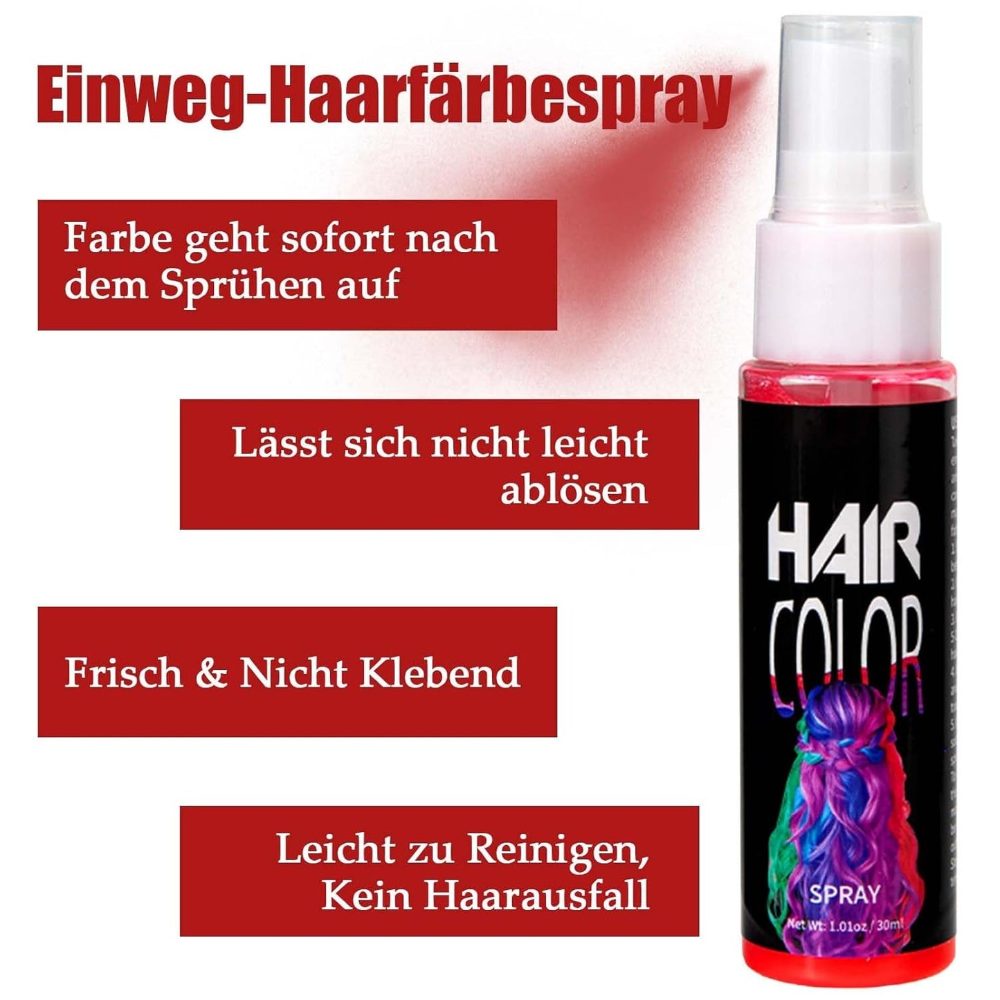 Color en Spray para el Cabello, Tinte Temporal en Spray Rojo, Tinte para el Cabello Rojo Coloreado, Tinte para el Cabello Lavable, Color Rojo Vivo en Spray, Tinte para el Cabello Instantáneo, Tinte para el Cabello de Carnaval, Halloween, Cosplay, Tinte para el Cabello de Fiesta Naty Shop