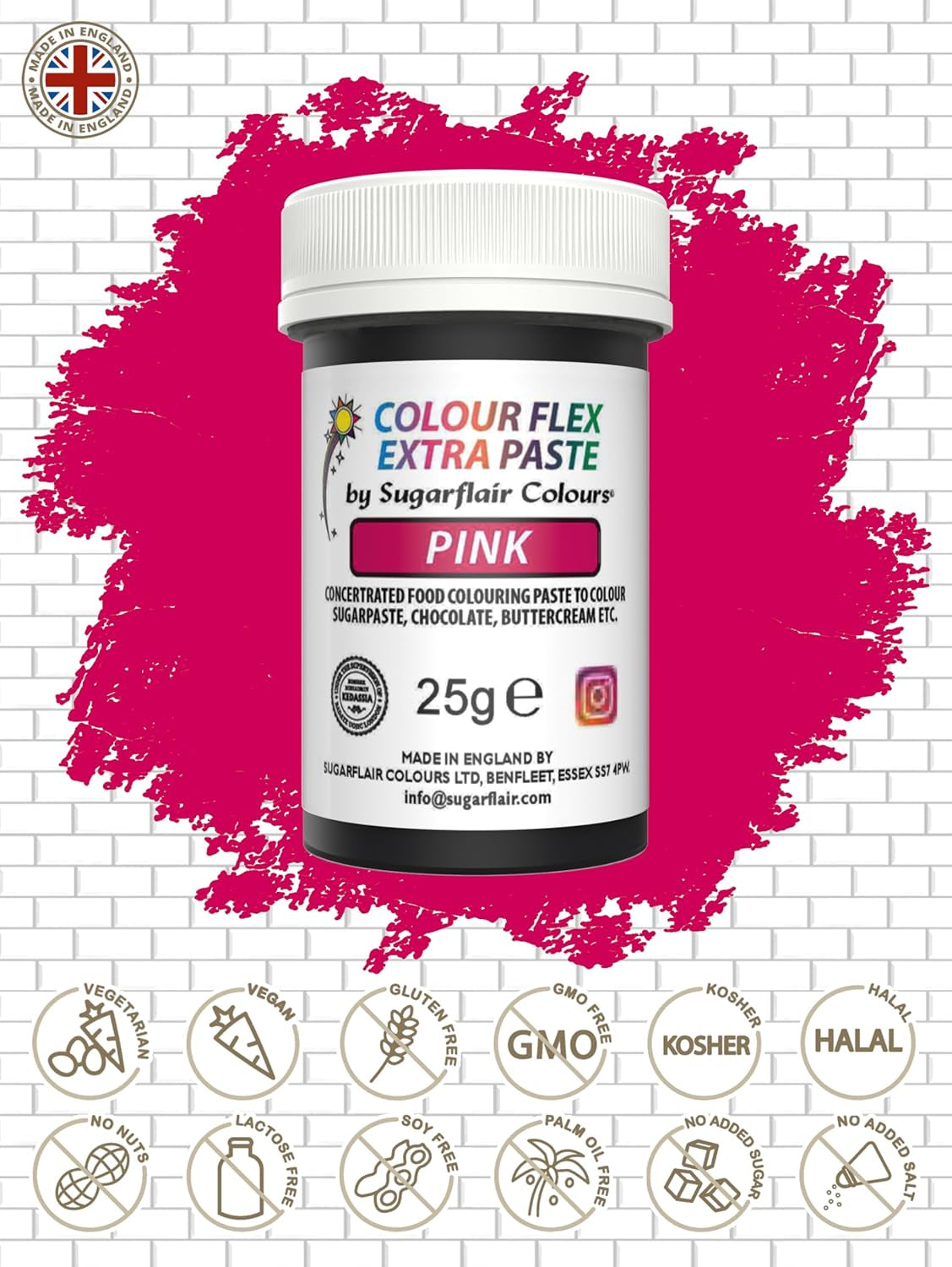 Pasta colorante alimentaria Sugarflair Colourflex Extra Pink Paste - Colorante alimentario comestible para crema de mantequilla, chocolate, pasta de azúcar, glaseado, fondant, mezclas para pasteles, masa y más - 25 g