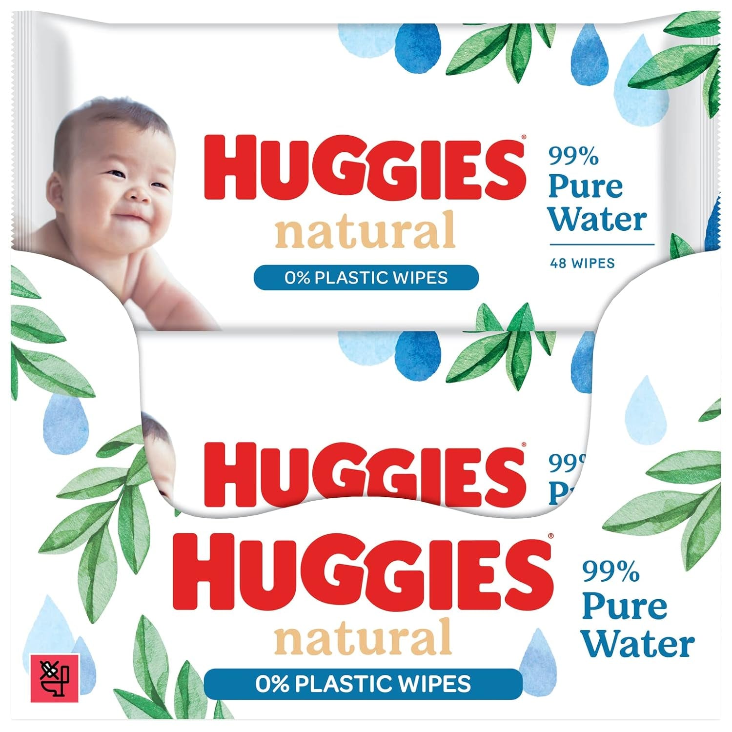 Huggies Toallitas húmedas naturalmente biodegradables para bebés sensibles, 8 x 48 toallitas, paquete a granel