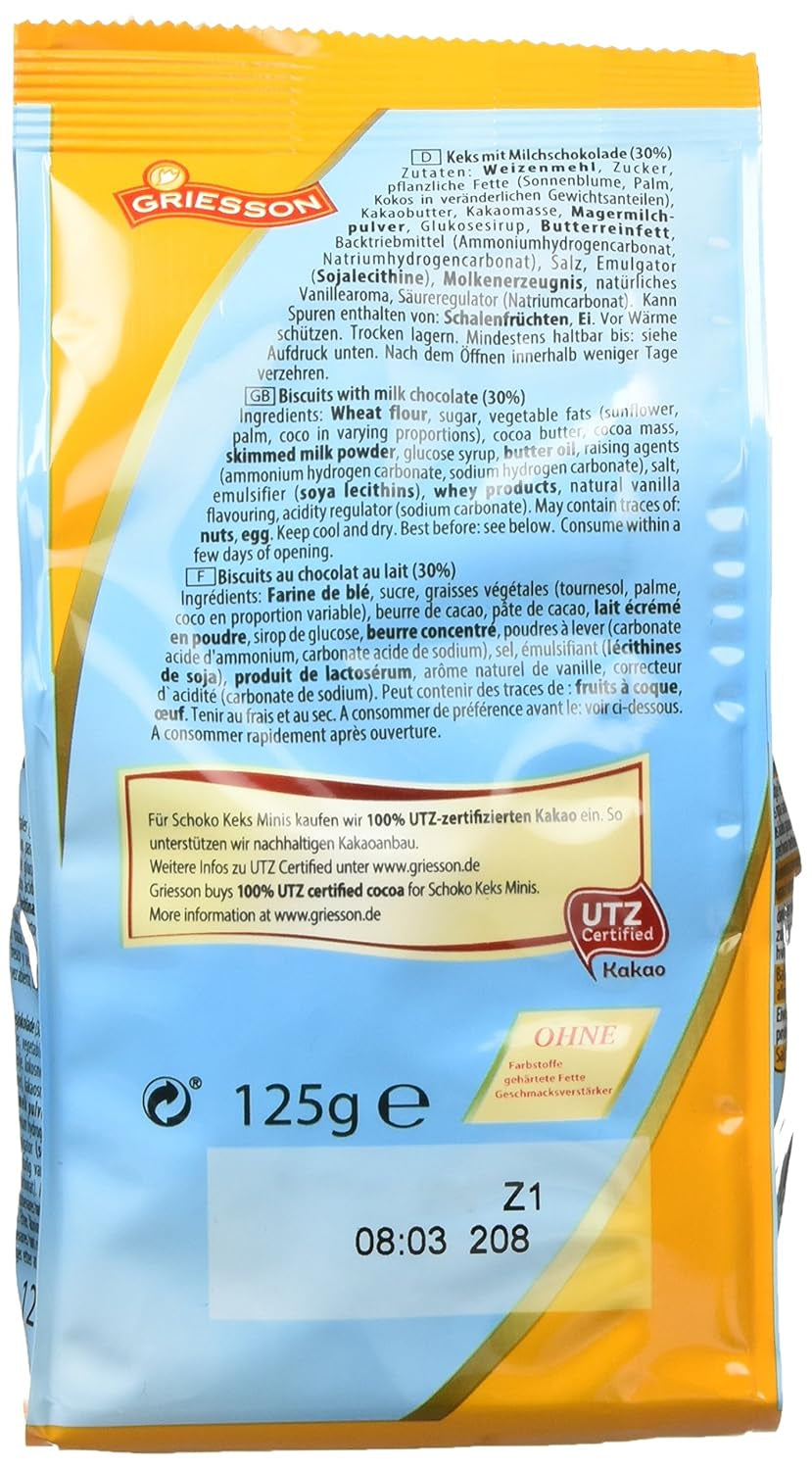 Mini galletas de chocolate Griesson, paquete de 12 (12 bolsas x 125 g)