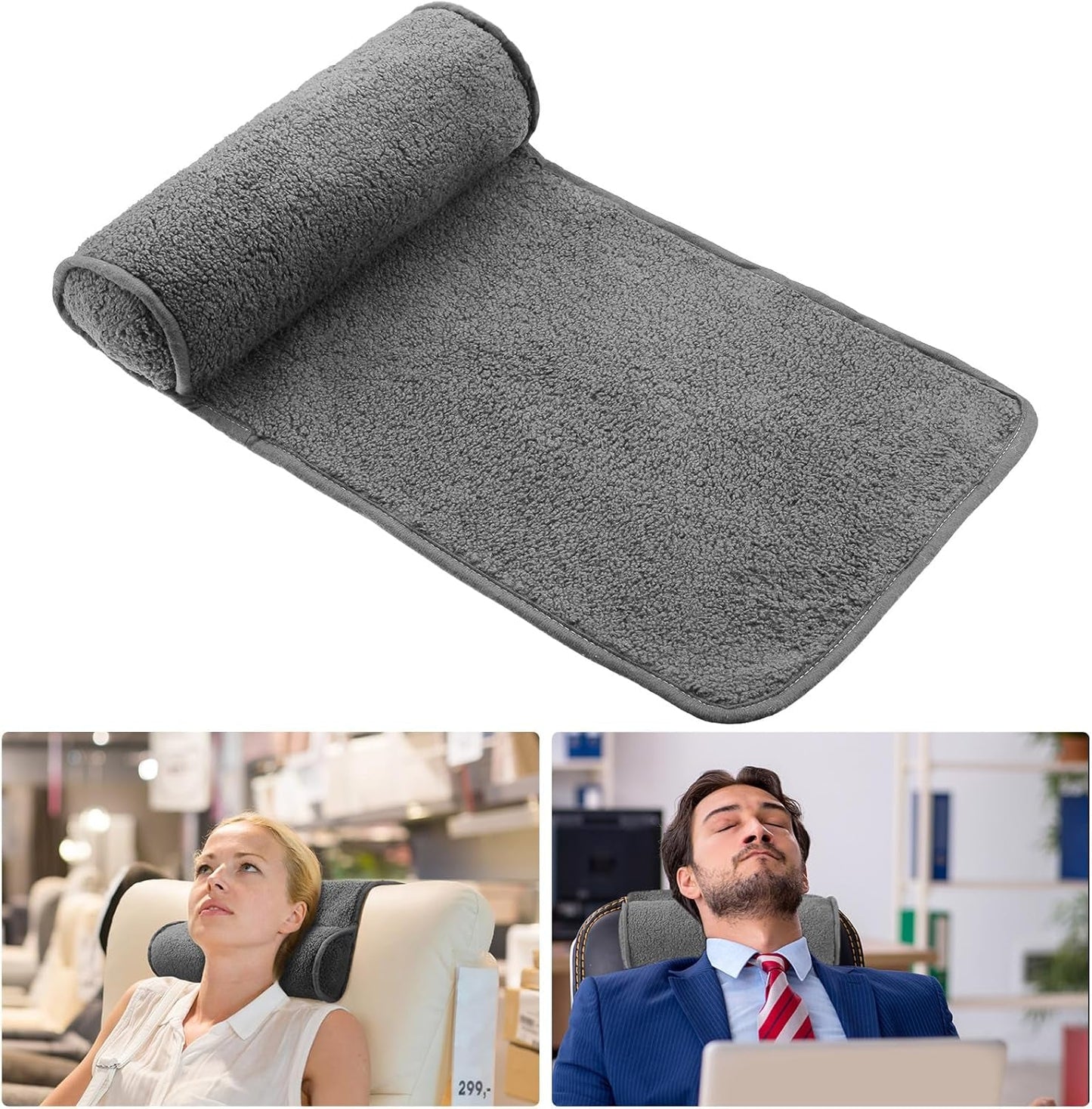 Almohada para el cuello para sillón reclinable, almohada ajustable de felpa, rollo para el cuello, forro polar antideslizante, almohada para el cuello para viajes, hogar, tumbona, sofá, sillón (gris oscuro)