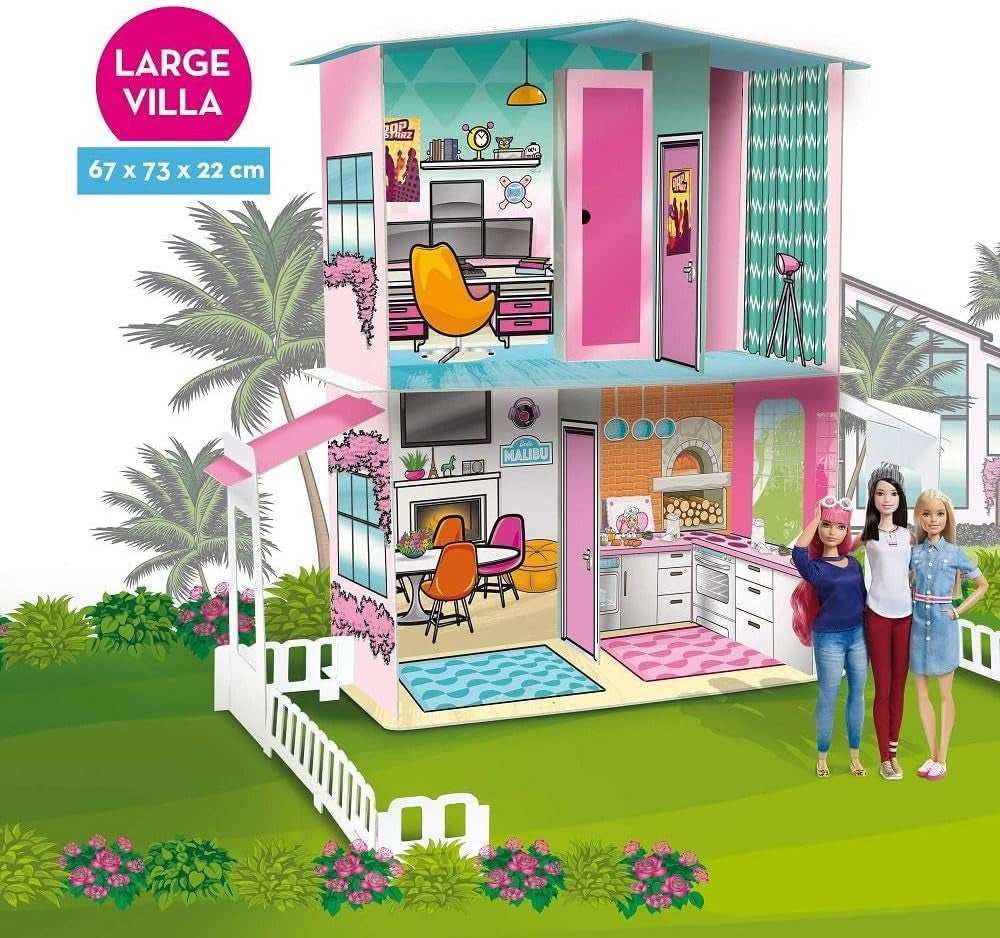Lisciani - Casa De Muñecas BARBIE - Villa De Ensueño Barbie En Dos Plantas - Casa 3D Para Construir, Decorar Y Diseñar - Juguete De Construcción Y Manualidades Creativas Para Niños A Partir De 4 Años Casas De Muñecas Naty Shop