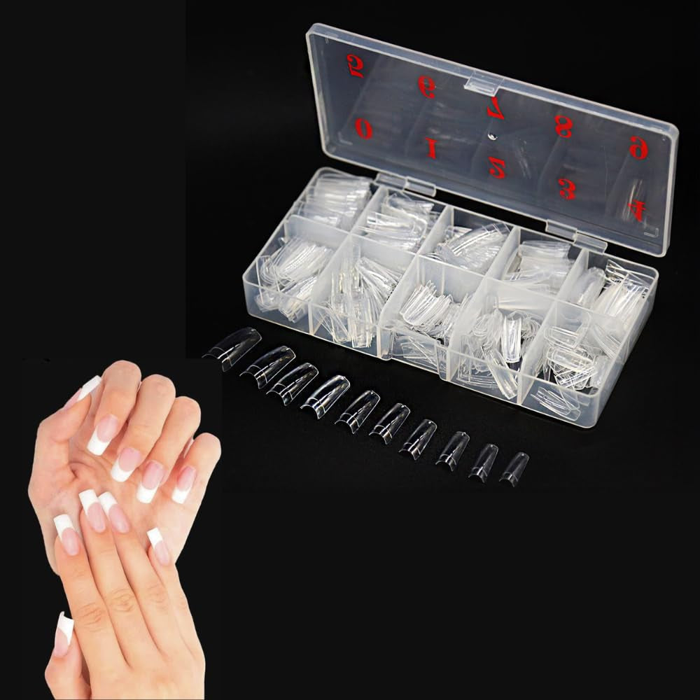 TRIXES 500 puntas de uñas de gel para uñas francesas, puntas acrílicas transparentes para manicura DIY, 10 diseños diferentes