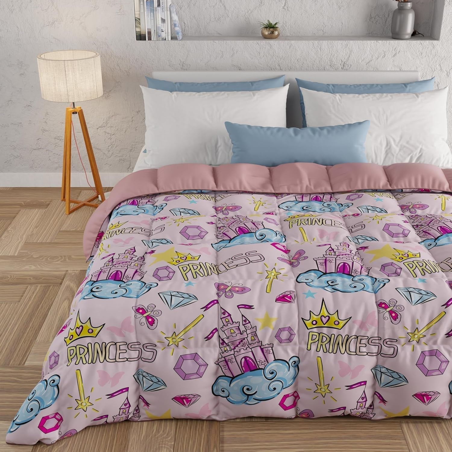 PETTI Artigiani Italiani - Edredón de invierno, Edredón de invierno, Edredón sencillo, Doble cara, Monocolor e impresión digital, 100% microfibra antialérgica, Made in Italy Edredones y edredones Naty Shop Princess 160 X 190 Cm