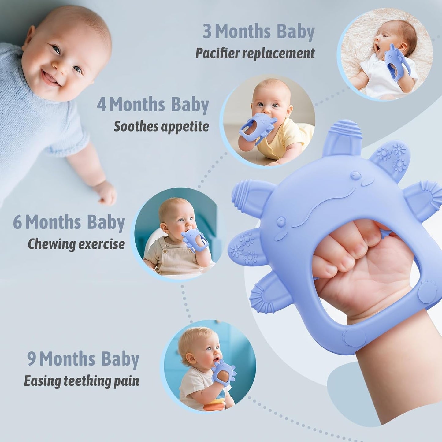 Akolik Mordedor para bebé de 0, 3, 6 y 9 meses, juguete y ayuda para morder, mordedor para bebé sin BPA, manoplas para la dentición, regalos seguros para alimentos para recién nacidos