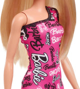 Muñeca Barbie Fashion con cabello rubio liso, vestido elástico rosa con un solo hombro y zapatos con logo impreso HRH07 Naty Shop Dolls