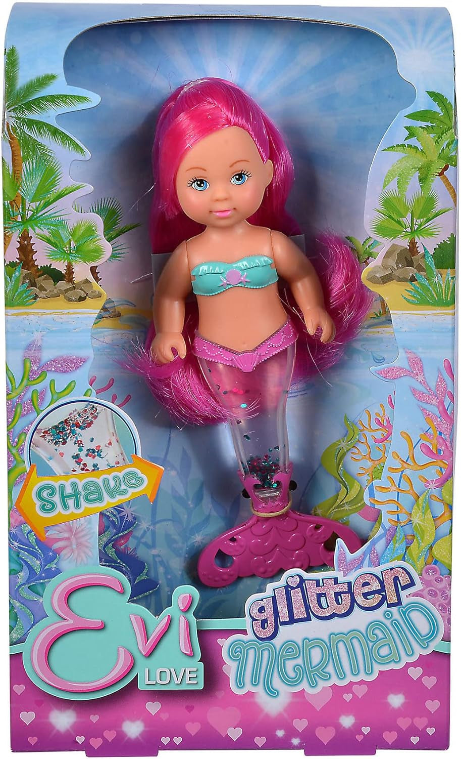 Simba 105733482 - Evi Love Glitter Mermaid, muñeca sirena con una aleta caudal que brilla al agitarla. Solo se proporciona UN artículo.