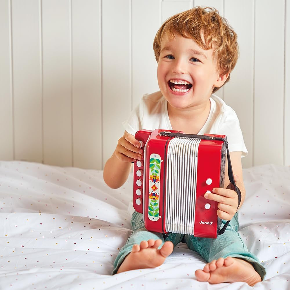 Janod - Acordeón Gioia - Instrumento musical para niños - Juego de roles y educación musical temprana - Con correa - A partir de 3 años, J07654 Jucarii Bebe Naty Shop