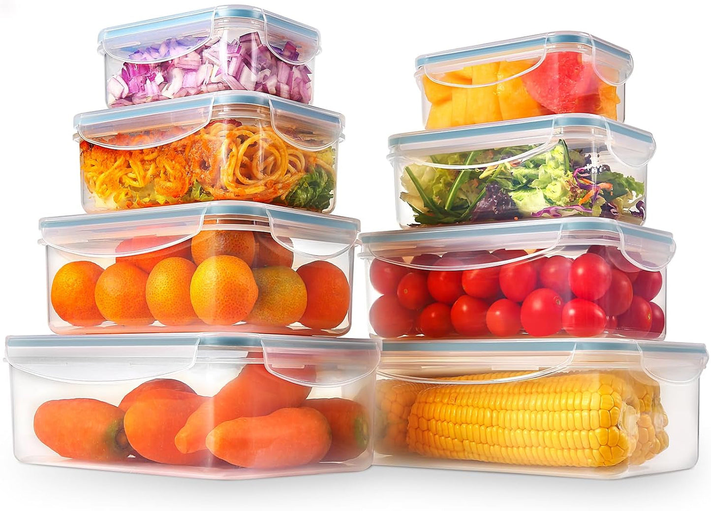 YASHE Tarro de almacenamiento de alimentos con tapa Juego de tarros de almacenamiento de plástico de 12 piezas Sin BPA Cajas de almacenamiento de alimentos transparentes apilables 100% a prueba de fugas Naty Shop Mb-04-8Pcs