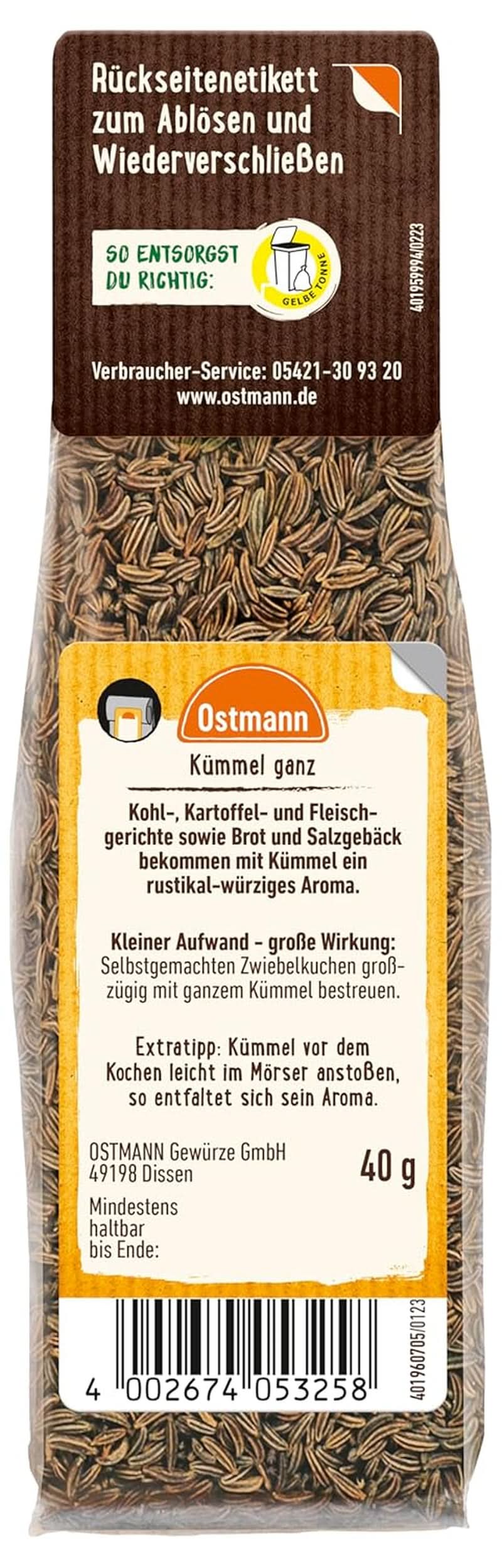 Ostmann - Comino integral, para aromatizar pan y bollería, 40 gramos Condimente Naty Shop