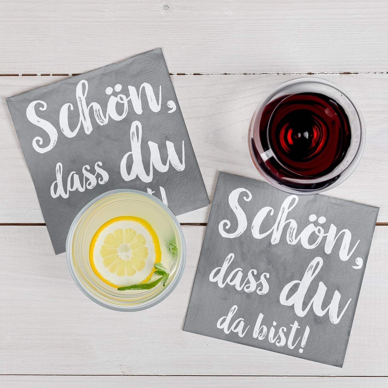 Servilletas de cóctel HEKU 'Schön Dass Du Da Bist', 3 capas, 25X25Cm, 150 piezas I Diseño elegante I Ideal para celebraciones I Prácticamente embalado