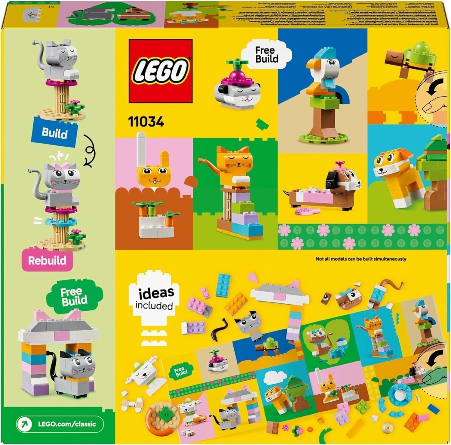 LEGO Classic Creative Animals, caja con ladrillos de colores, construye figuras de animales con ladrillos como perro, gato, conejo, hámster y pájaro, juguete de construcción para niños y niñas a partir de 5 años 11034 Juegos de construcción Besuche den LEGO-Store