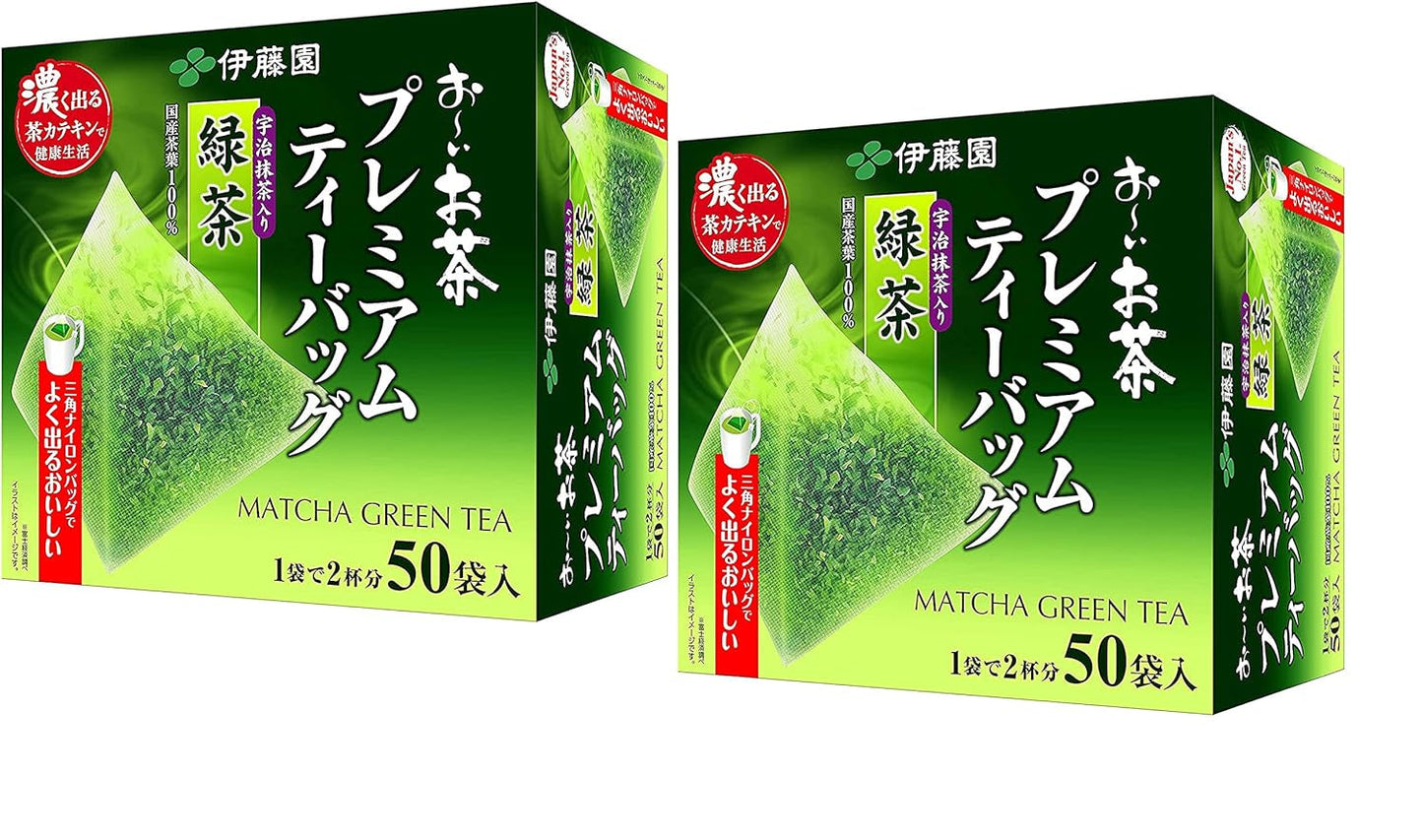 Itoen O ～ I Ocha Té verde Matcha premium Té verde japonés Ryokucha con bolsas de té Matcha Uji de 1,8 g, paquete de 2 cajas (total de 100 bolsas) Hecho en Japón