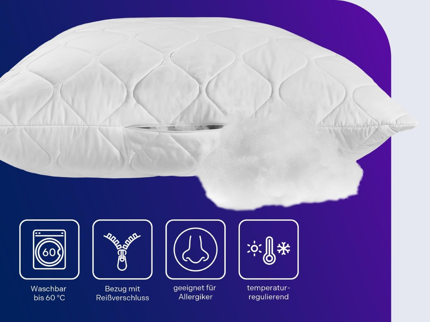 Almohada Traumnacht de aloe vera con cómoda funda de suave terciopelo de microfibra, 40X80 cm, certificado Oeko-Tex, producida según el estándar de calidad alemán Almohadas estándar Naty Shop