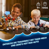 LEGO Dreamzzz Cooper's Tiger Mech y Zero'S Hot Rod Car, Coche de juguete para niños, regalo para niños y niñas de 9 años, Set de juego 2 en 1 con Mech y minifiguras 71497 Juegos de construcción Besuche den LEGO-Store