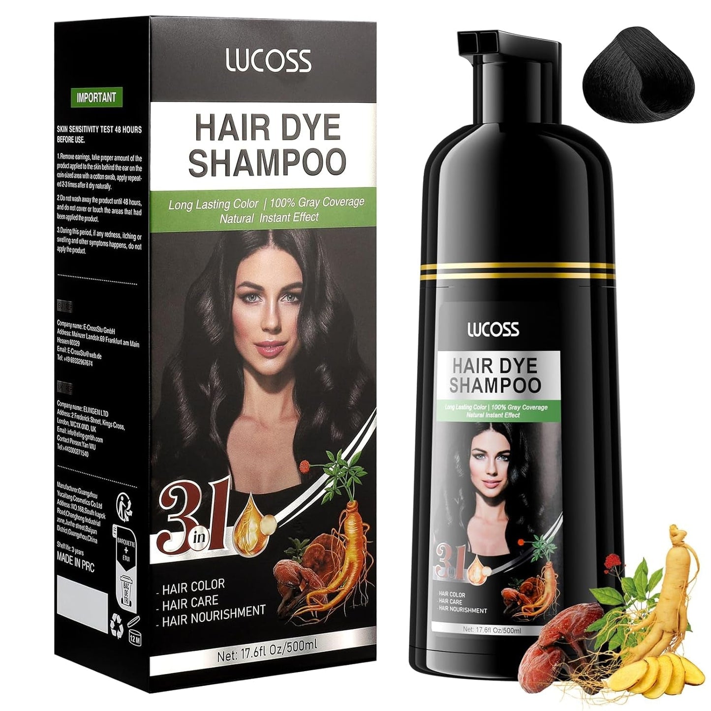 Champú instantáneo para cabello negro, champú para tinte natural para el cabello, cobertura 100% de canas, fácil y rápido, color de cabello negro semipermanente, champú para tinte para el cabello para hombres y mujeres Naty Shop Black Hair Dye