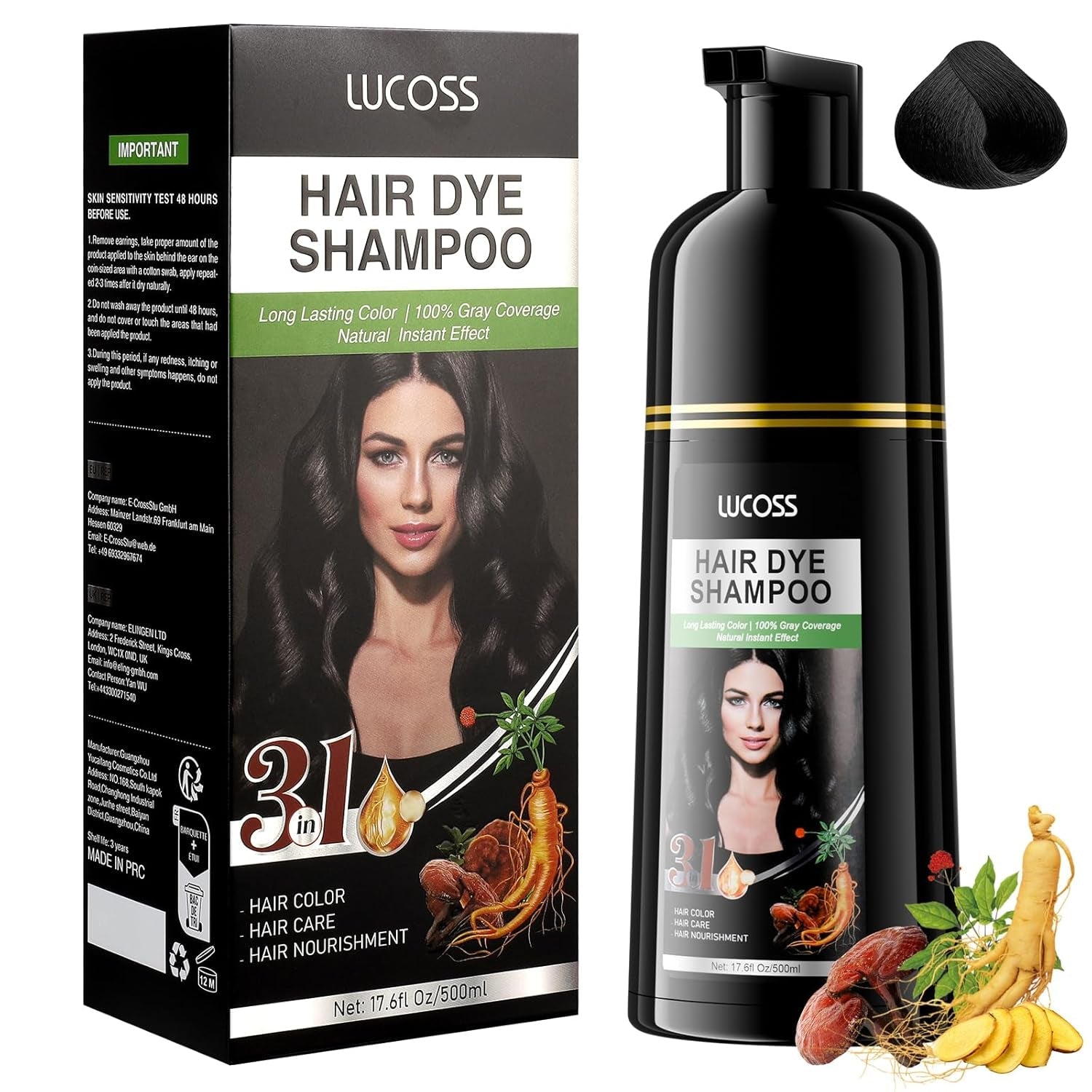 Champú instantáneo para cabello negro, champú para tinte natural para el cabello, cobertura 100% de canas, fácil y rápido, color de cabello negro semipermanente, champú para tinte para el cabello para hombres y mujeres Naty Shop Black Hair Dye