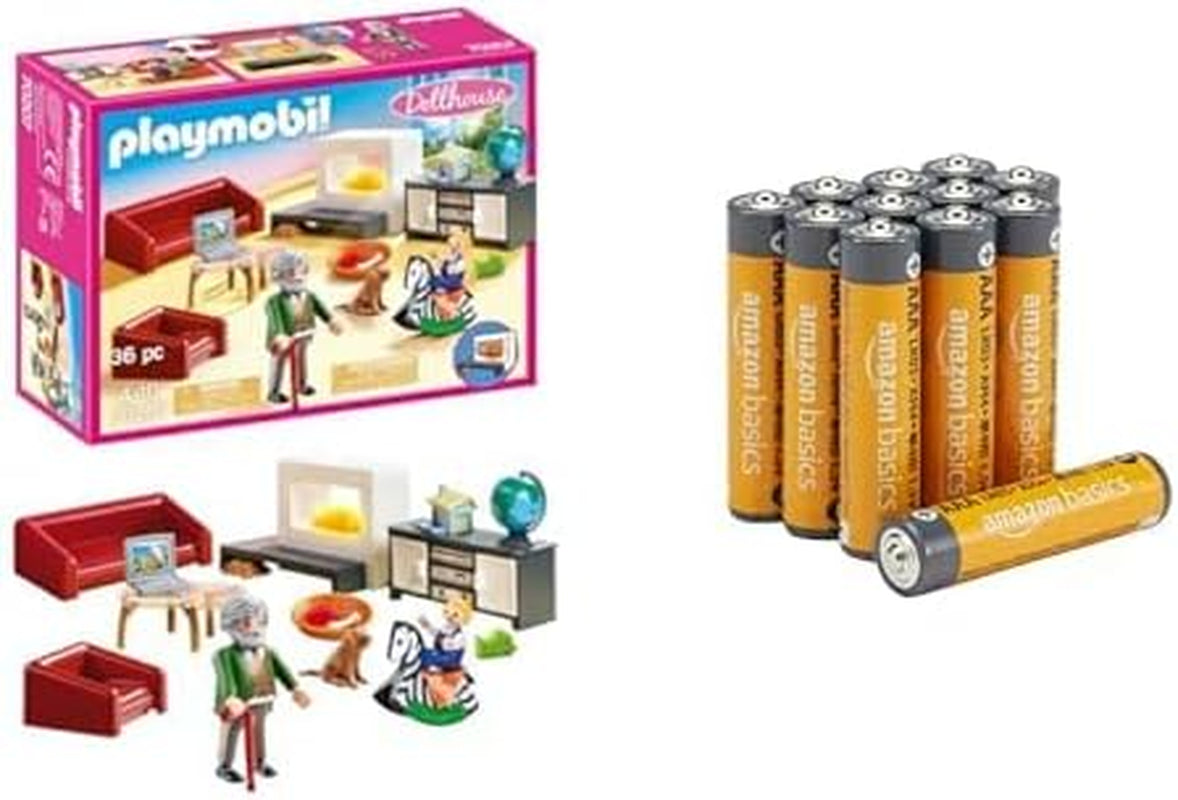Amazon Basics - Juego de 12 salas de estar para casa de muñecas con efecto de luz, a partir de 4 años y pilas alcalinas AAA, 10 años