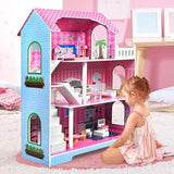 HENGMEI Puppenhaus Kinder Holz Puppenvilla Dollhouse Set Mädchen Spielset 3 Etagen Haus mit Möbeln und Zubehör, 70x30x100cm Puppenhäuser für Kinder (Typ B)
