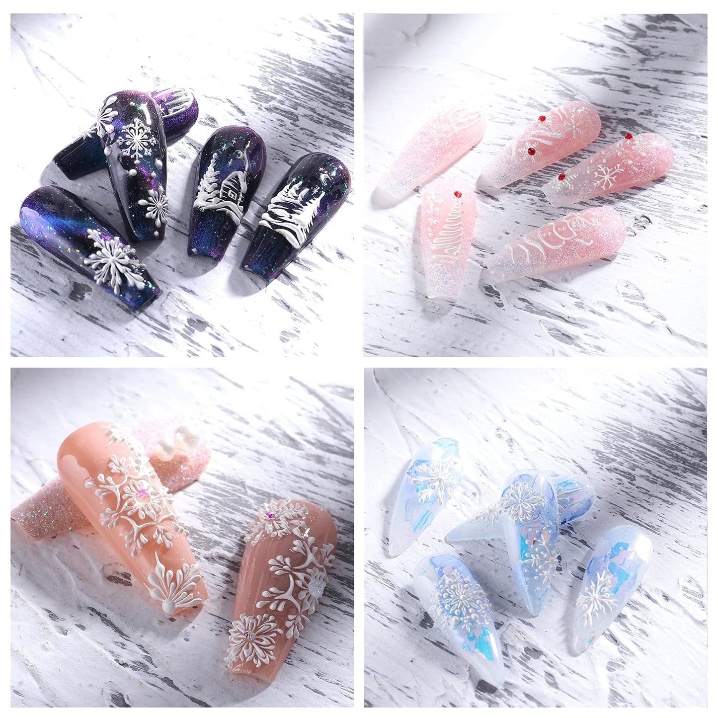 4 Blatt 3D Nagelsticker Weihnachten Nagelaufkleber Navidad 5D Stereoskopisch Selbstklebend Schneeflocke Schneemann Nail Art Sticker Dekoration Nageldesign Zubehör