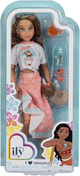Muñeca Vaiana con accesorios, 29cm, 13 puntos de articulación, licencia oficial de Jakks Pacific. ¡Completo con accesorios combinables y un brillante anillo de Mickey!