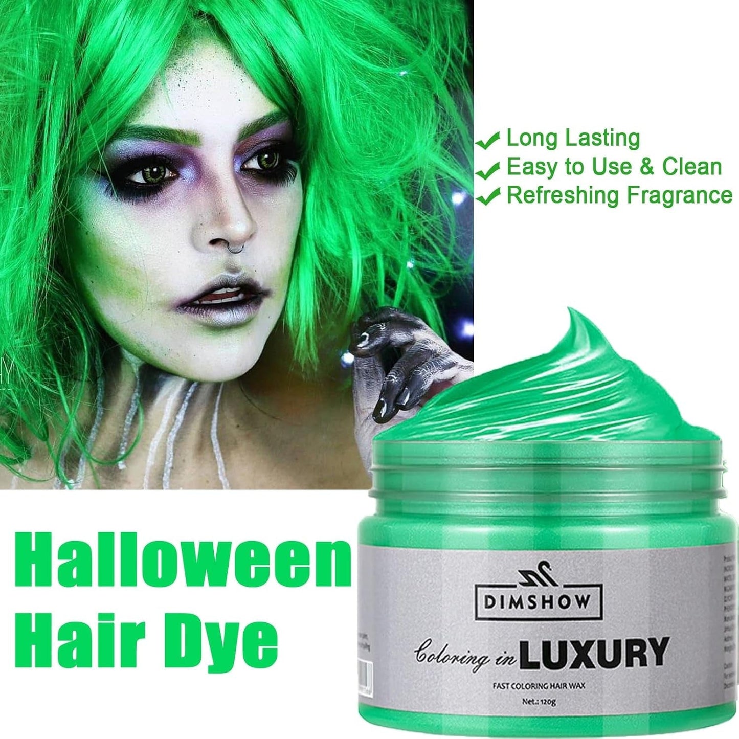 Cera para el cabello temporal verde, spray para el cabello temporal Crazy Green, barro semipermanente lavable, color de cabello de una sola vez, barro de pasta para el cabello de peinado instantáneo, color de cabello natural para fiestas, actividades y tinte para el cabello de Halloween Naty Shop