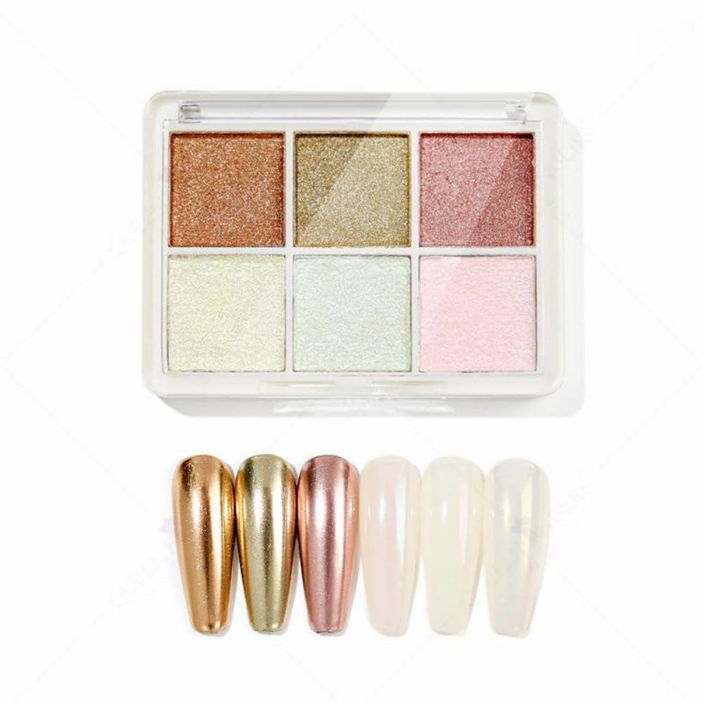 GZMAYUEN Chrom Pulver para uñas 6 colores espejo cromo uñas polvo pigmento polvo uñas arte