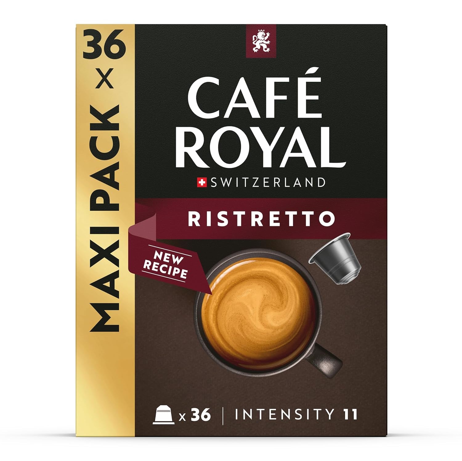Café Royal Ristretto – Cápsulas de café compatibles con Nespresso®, 100% Arábica, intensivo, tostado oscuro, intensidad 11/12, Rainforest Alliance, 36 cápsulas
