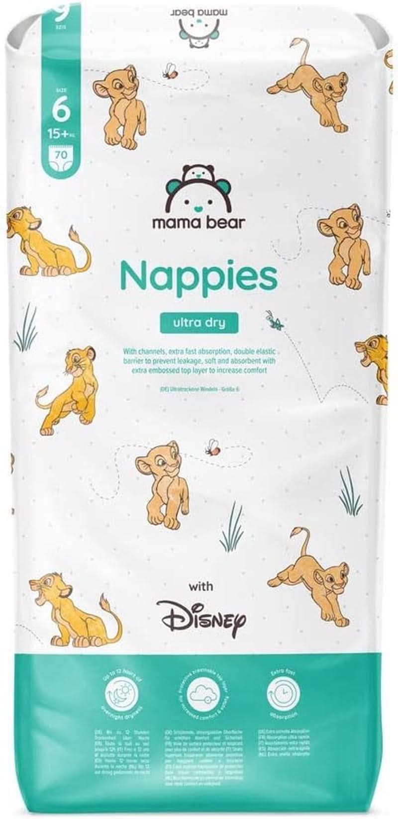 Mama Bear Disney Ultra Dry Pañales Talla 4 (8-14kg), Blanco, 84 Piezas (1 Paquete) Naty Shop Talla 6 (15+kg) Paquete Individual