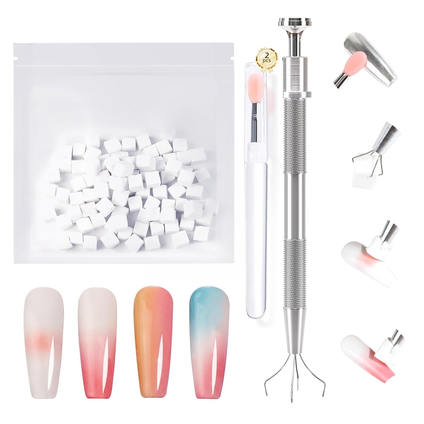 Aokitec 14 Piezas Herramientas de Silicona Pinceles para Gel Naillack UV, Pinceles de Gel Wiederwendbare para Naillack Cromo en Polvo para Uñas UV, Nail Art Zubehör para Efecto Espejo Ombre Blush, Nägel Selber Machen