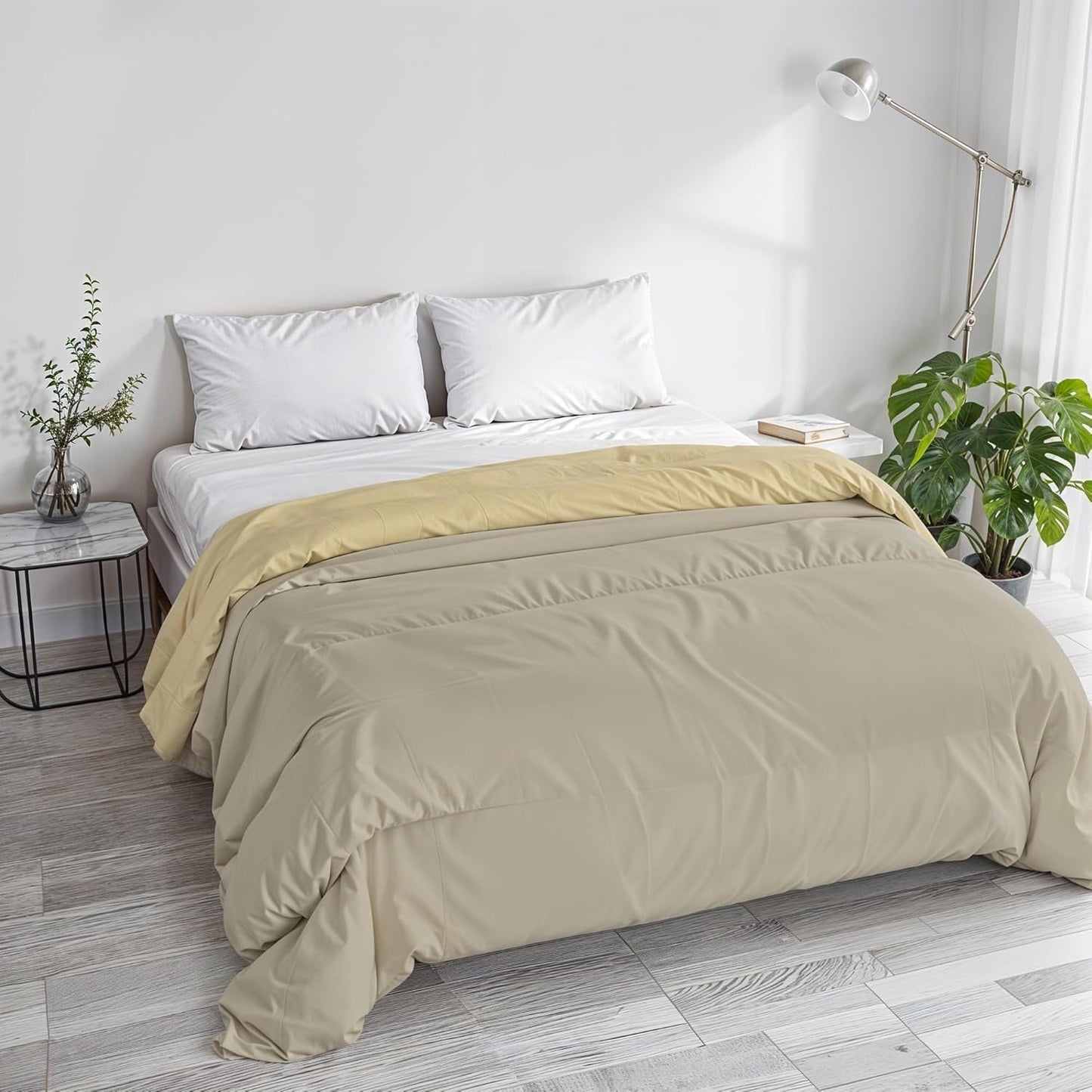 Manta básica de invierno, lisa y forrada, verde oscuro/crema, 200X245Cm Naty Shop Edredones y edredones Taupe/crema 250X245Cm