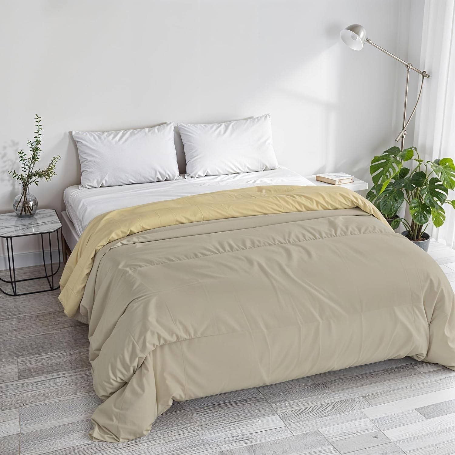 Manta básica de invierno, lisa y forrada, verde oscuro/crema, 200X245Cm Naty Shop Edredones y edredones Taupe/crema 250X245Cm
