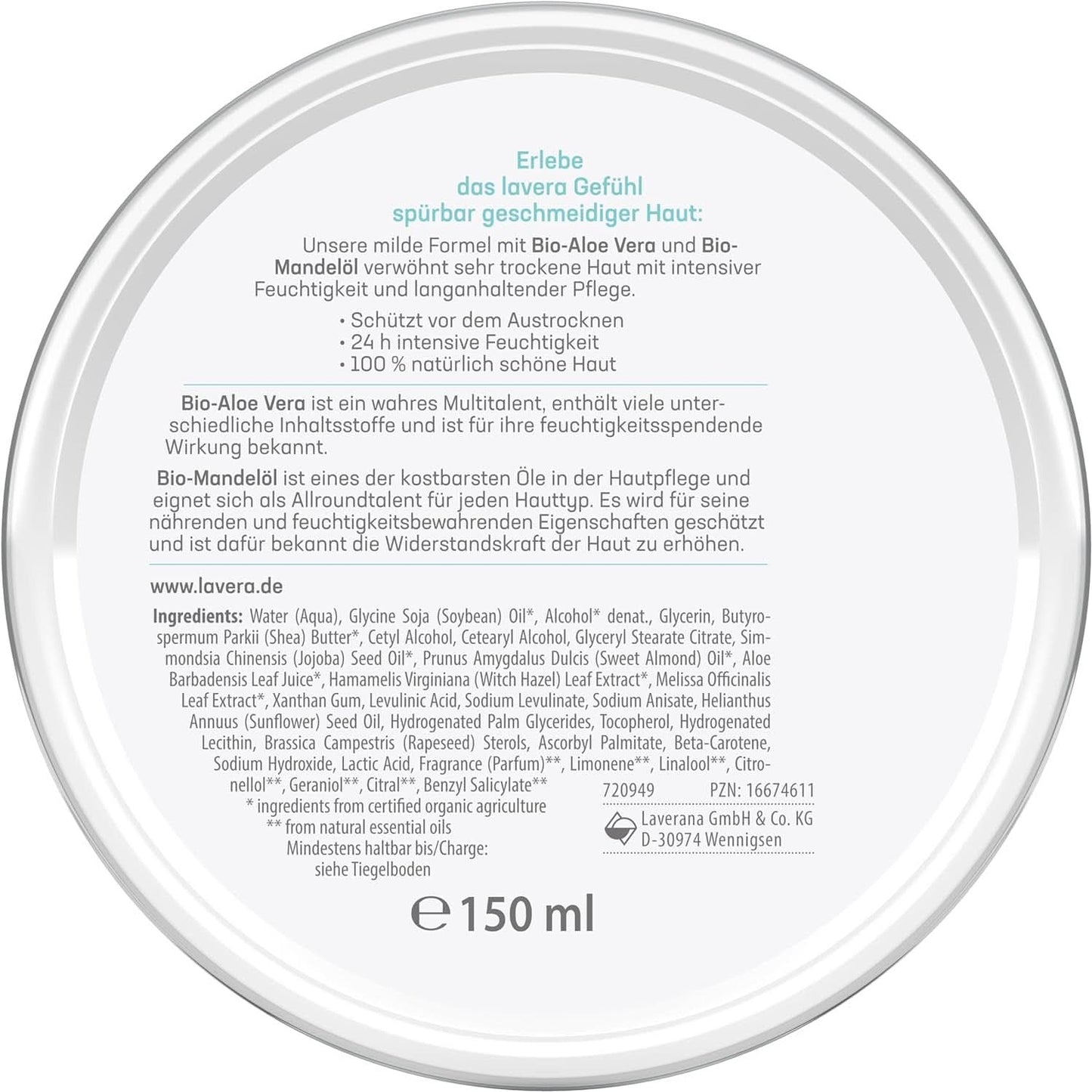 Lavera Basis Sensitiv, cuidado intensivo para pieles secas con Aloe Vera y aceite de almendras, 150 ml Naty Shop