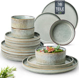GBhome Juego de vajilla de cerámica para 6 personas, 18 piezas, vajilla de porcelana hecha a mano con esmalte reactivo, apto para microondas y lavavajillas, juego de cuencos y platos