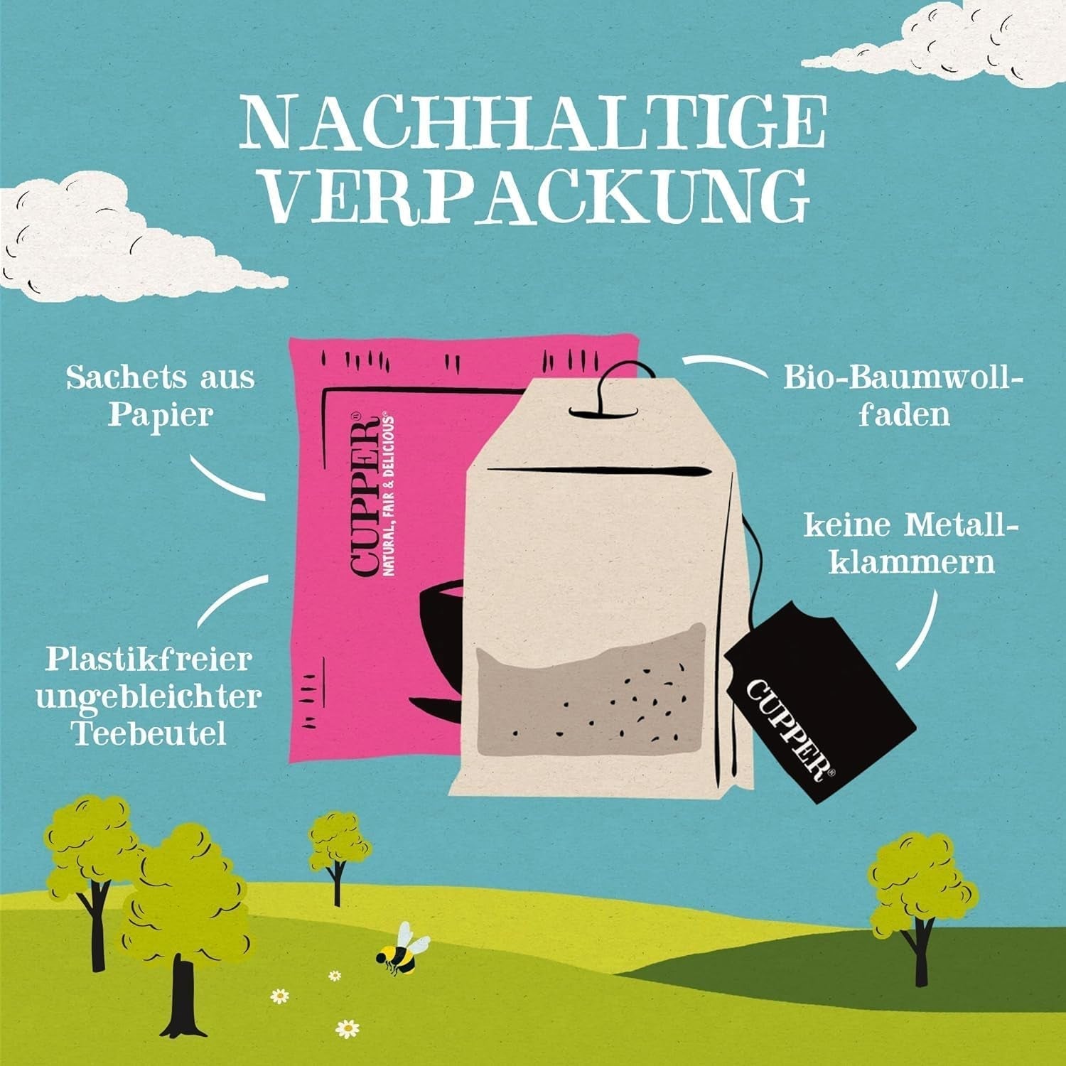 Té blanco orgánico Cupper, frambuesa, 20 sobres, 34 g (paquete de 4)