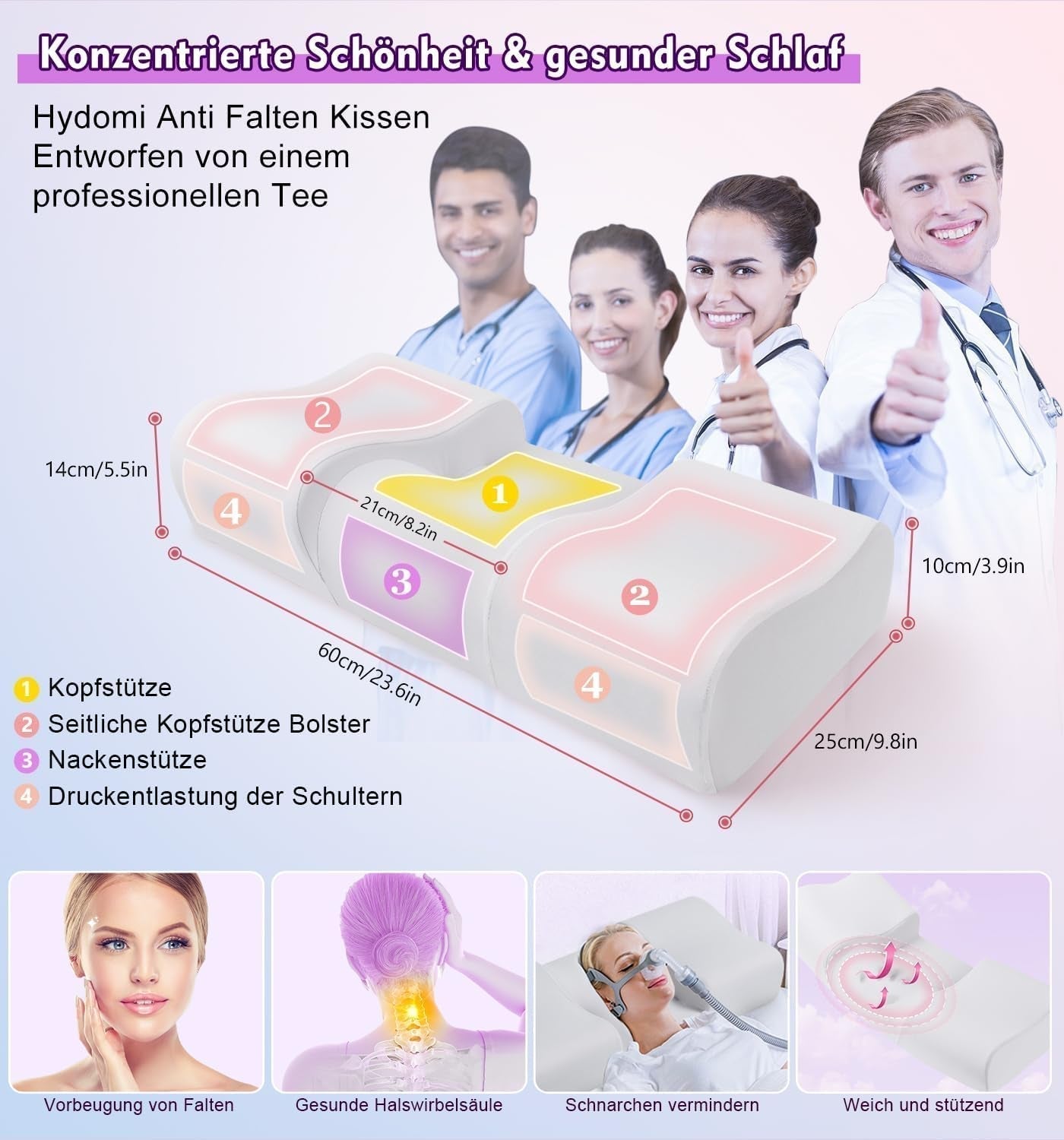 Hydomi Anti-Wrinkle Pillow 2-In-1 Anti-Aging Beauty Pillow Orthopedic Neck Support Pillow Neck and Shoulder Pain Memory Foam Pillow to Keep Your Head Straight Cervical Orthopedic Pillows Naty Shop