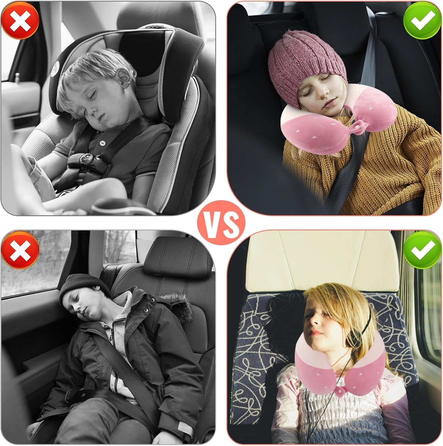Litimkat Almohada para el cuello para niños, almohada portátil para el cuello, almohada de viaje, almohada de espuma viscoelástica en forma de U, almohada de viaje, avión, coche, tren, oficina, hogar, lindo patrón de animales, funda de almohada desmontable (rosa) Almohadas ortopédicas cervicales Naty Shop