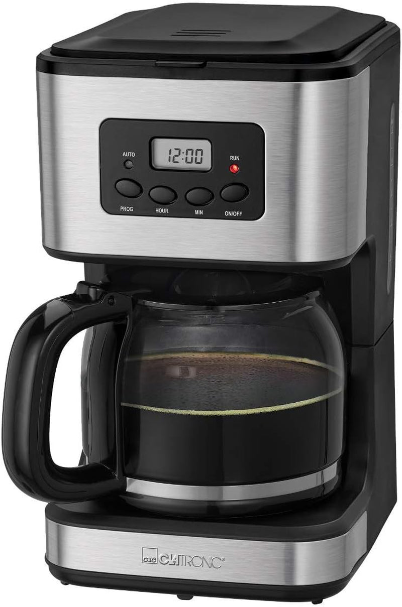 Cafetera Clatronic® con temporizador, jarra de 1,5 litros para 12-14 tazas de café, temporizador LCD 24h, función mantener caliente, antigoteo, filtro extraíble, display e indicadores luminosos, 900W - KA 3642