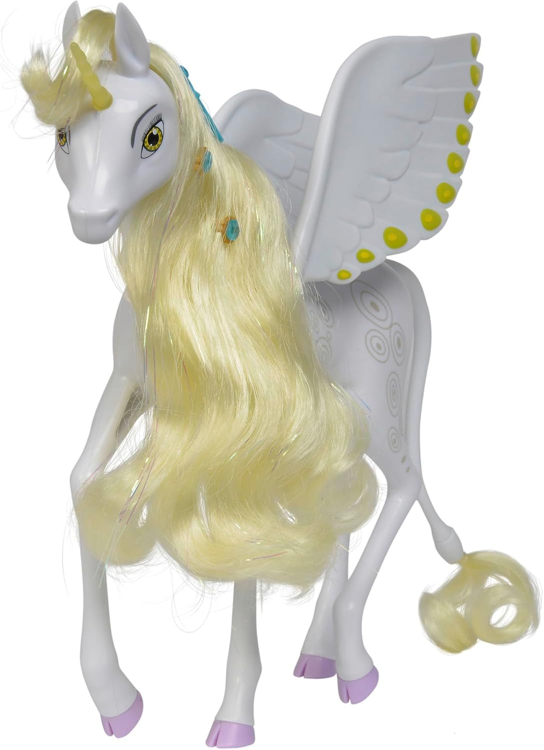 Simba 109480093 - Mia and Me Unicorn Onchao, con alas móviles, pinzas para el cabello, cepillo para peinar, caballo de juguete, poni, centopia, a partir de 3 años, rosa