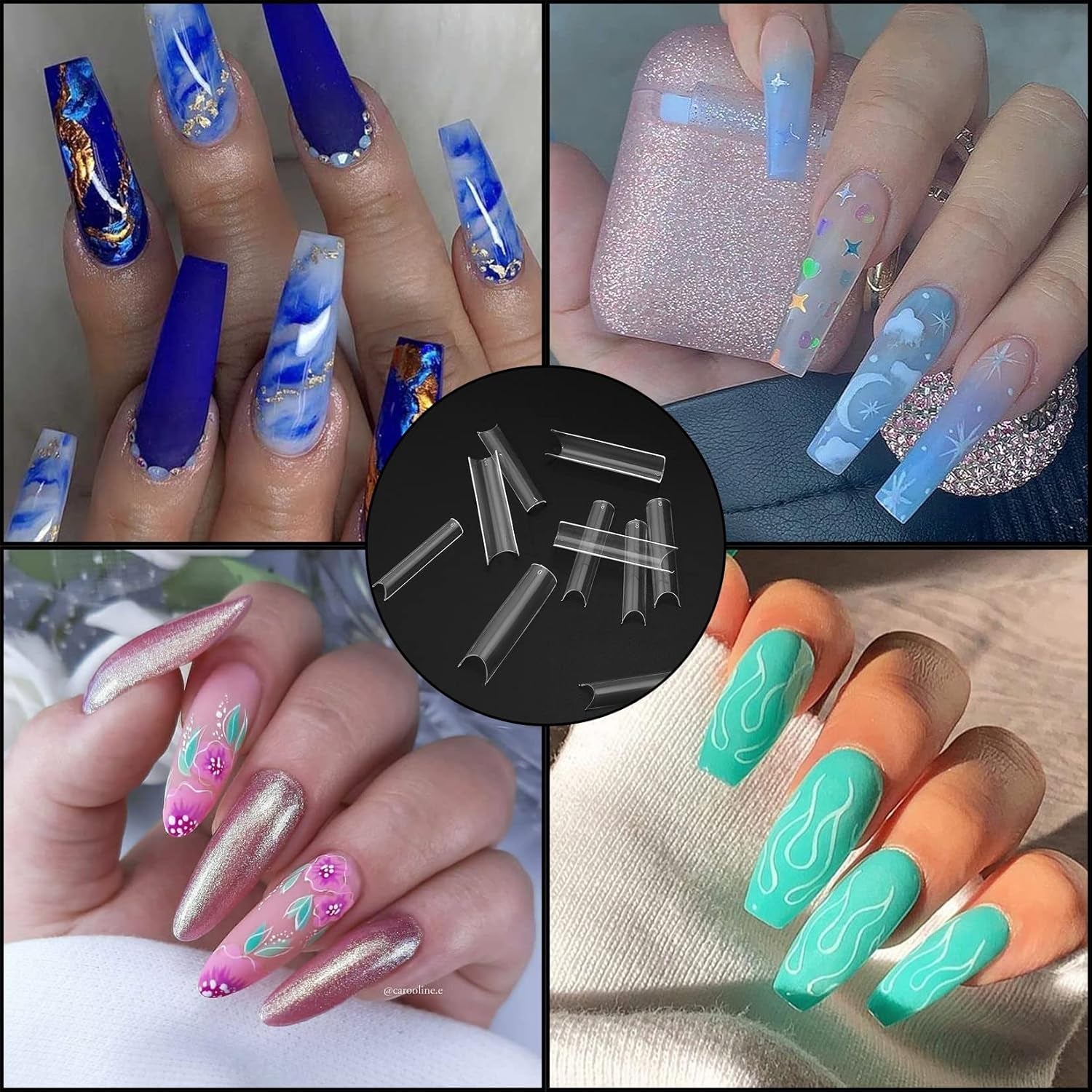 200 puntas de uñas postizas, puntas de uñas artificiales acrílicas, puntas de uñas postizas francesas, puntas de uñas postizas transparentes cuadradas rectas extralargas para salones de uñas de bricolaje