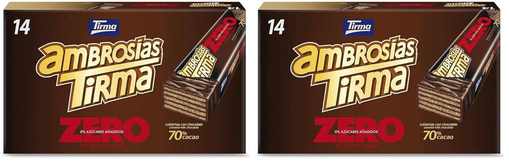 Gofres con chocolate negro Tirma 70% cacao | Sin azúcar añadido | Apto para dietas cetogénicas | Bajo en carbohidratos | Para diabéticos Paquete múltiple de obleas de chocolate | 3 piezas | 64,5 gramos