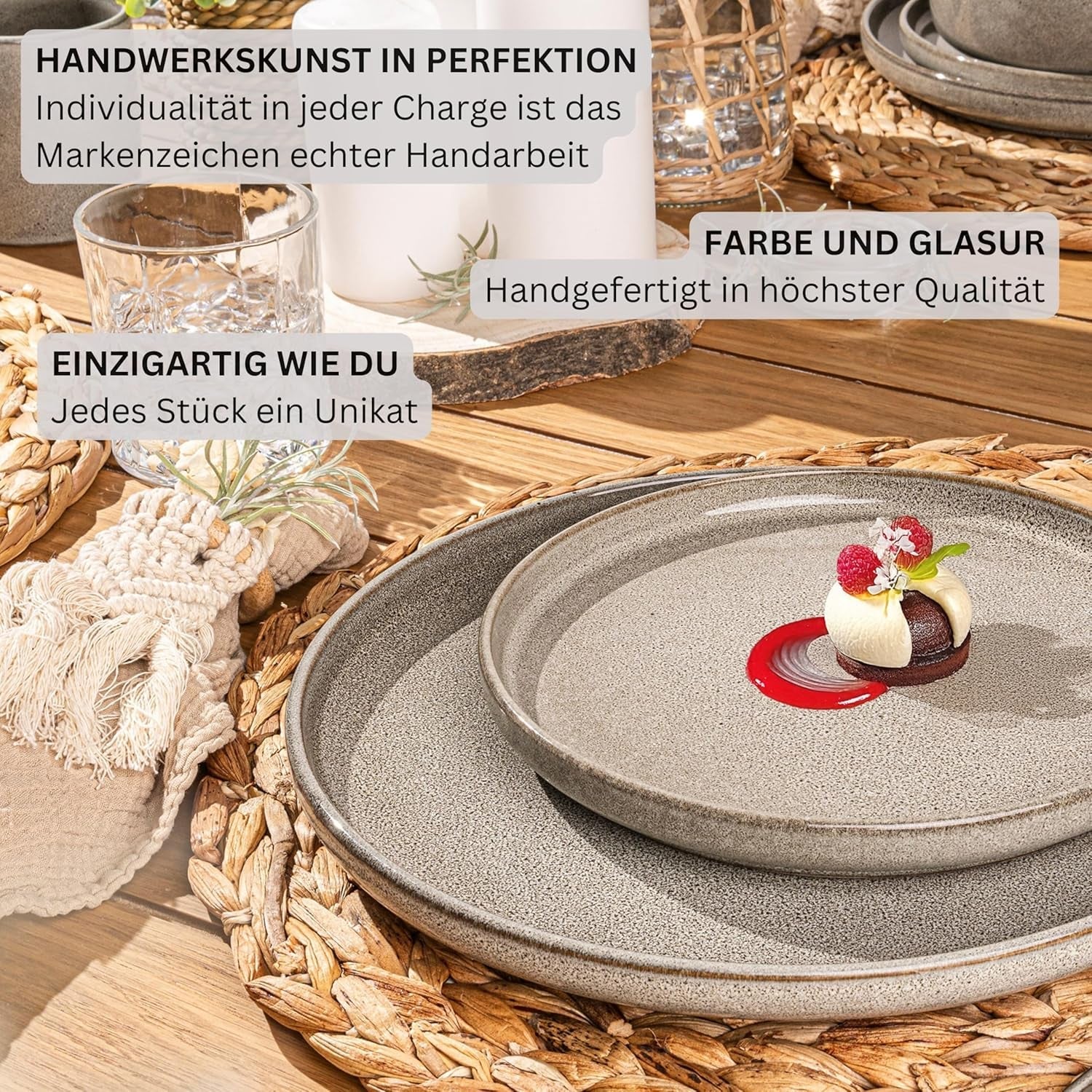 SÄNGER El Cairo Arcilla | Juego de Vajilla de 24 Piezas, Juego de Vajilla de Gres para 6, 6 Platos, 6 Platos de Postre, 6 Tazones para Pasta, 6 Tazones para Servir, Juego de Vajilla Gris | LA COLECCIÓN DE VALOR