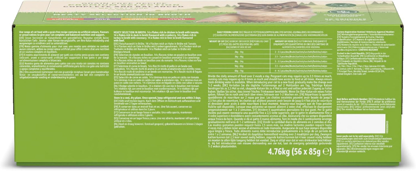 Amazon Comida Húmeda para Gatos Adultos Grain Free Selección de Carne en Caldo 4,76kg 56 Paquetes de 85g (Anteriormente Lifelong)