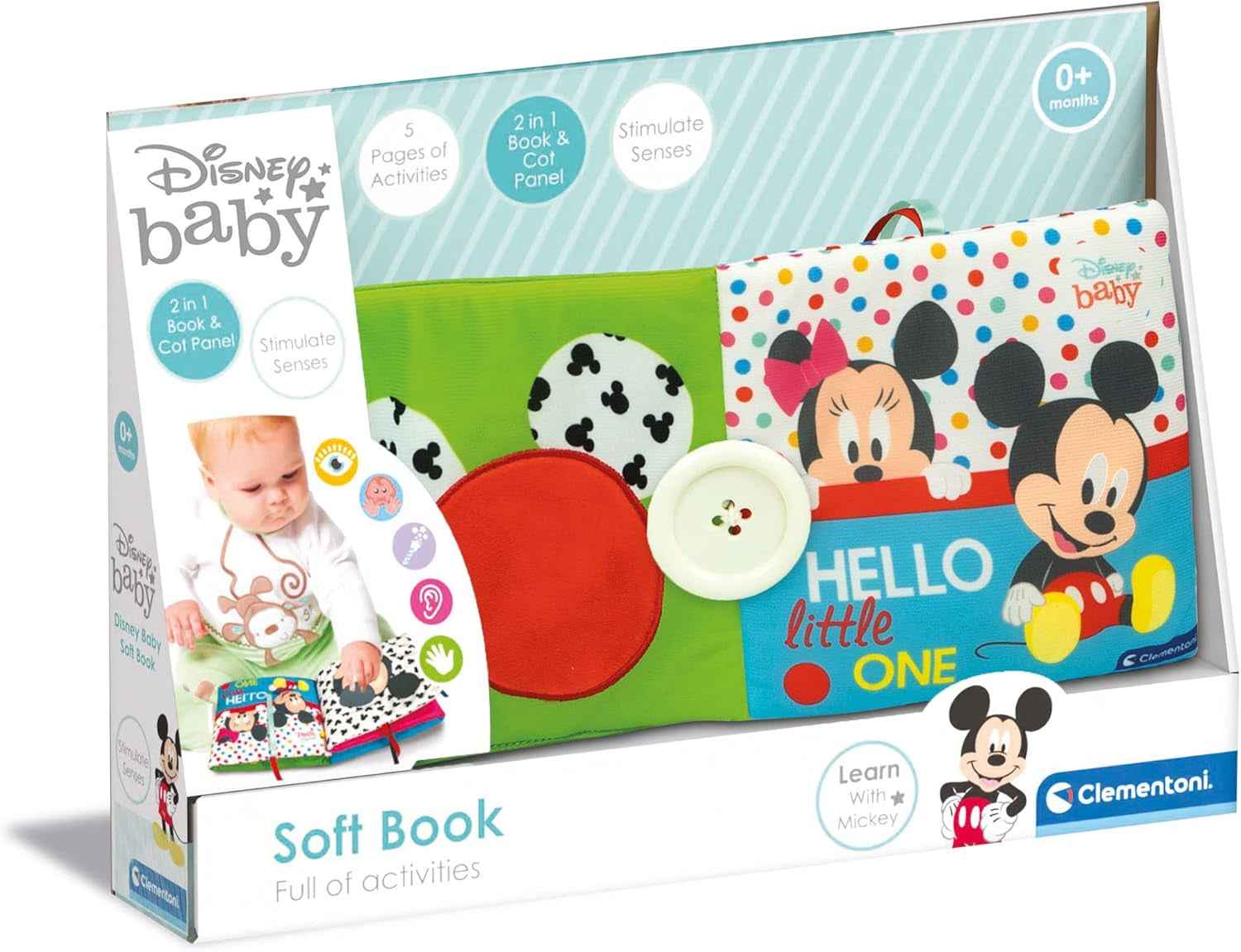 Clementoni 17721 Disney Baby - Libro de Tela, Versátil Juguete de Viaje para Bebé, Libro Ilustrado que Cruje y Chirria para Recién Nacidos a Partir de 0 Meses Juguetes Bebé Naty Shop