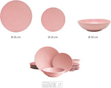 ECHTWERK Vajilla vintage de 12 piezas, diseño natural "Blanka", 4 personas, elegante vajilla de gres texturizado con 4 platos llanos, 4 guarniciones, 4 platos llanos, color rosa