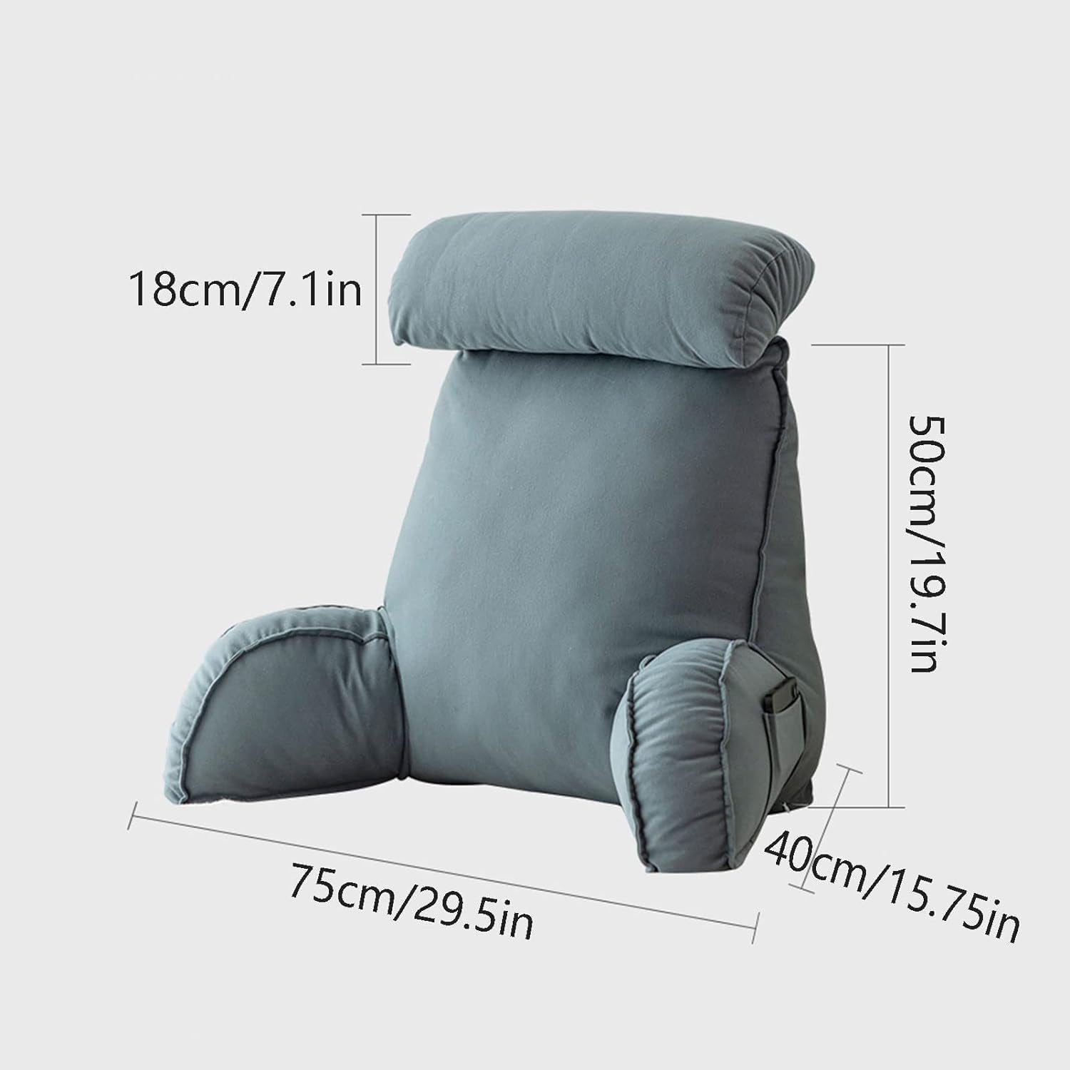 Almohada de lectura con reposabrazos, cojín para respaldo de sofá, cojín para libros para cama, con rollo para el cuello desmontable, cojín de apoyo para silla para relajarse, jugar, leer, mirar televisión